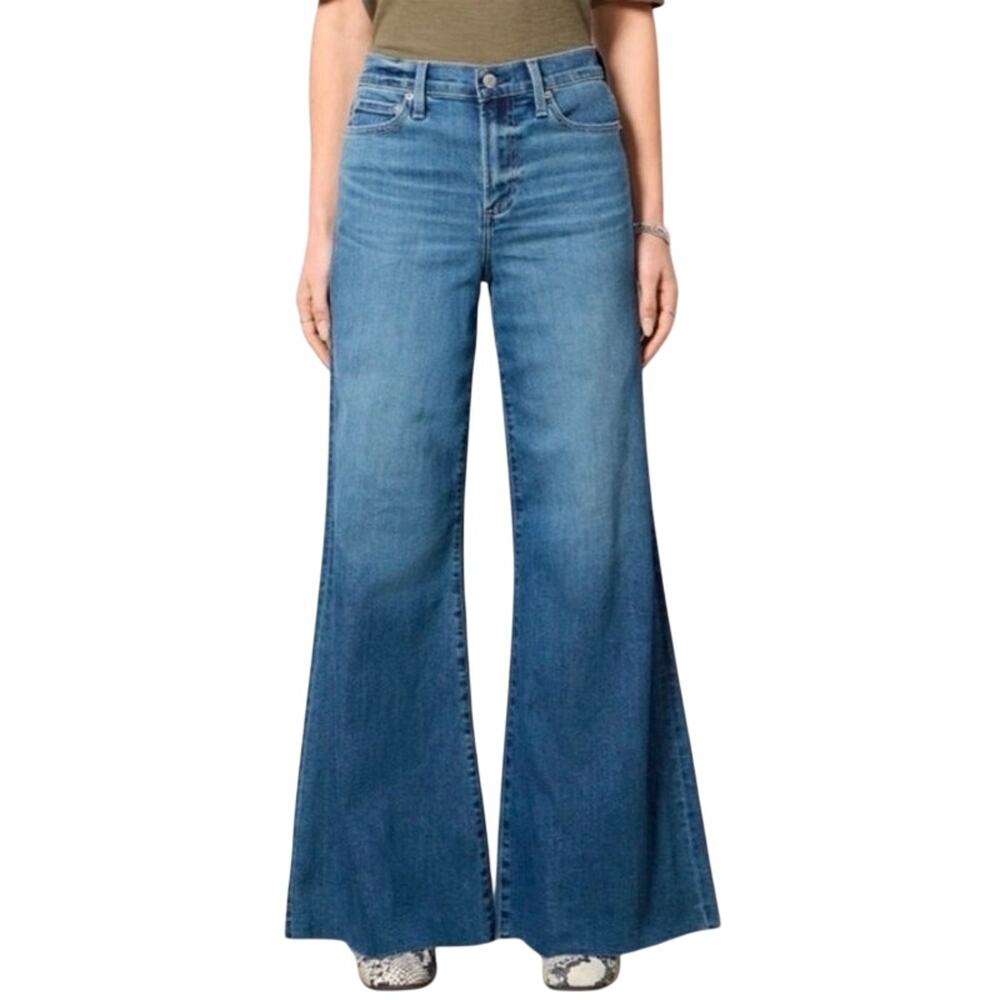 Pistola Jeans Izzy Mid-Rise Wide Leg Flare Raw Hem Stretch Denim Study Jeans 29